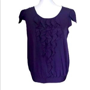 A.N.A Purple Ruffle Front Scoop Neck Top Size M Feminine Casual EUC